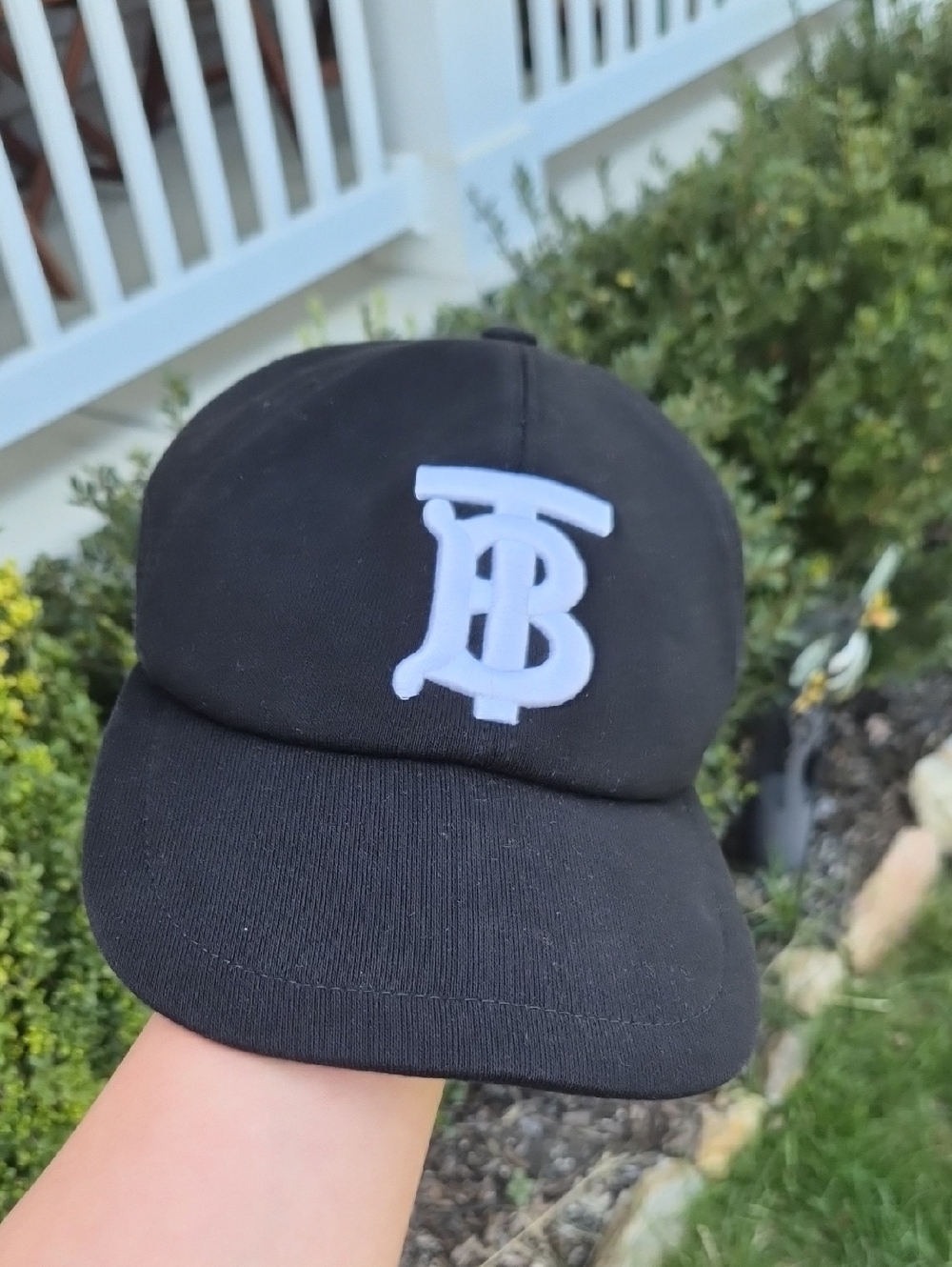 AUTHENTIC Burberry Black Baseball Cap with White TB Monogram